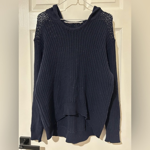 Athleta hoodie Pullover waffle high low sweater navy s large - Picture 1 of 4